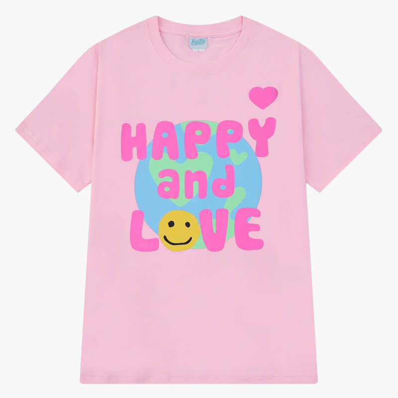 Pink Y2K Kidcore Aesthetic T-Shirt Happy and Love