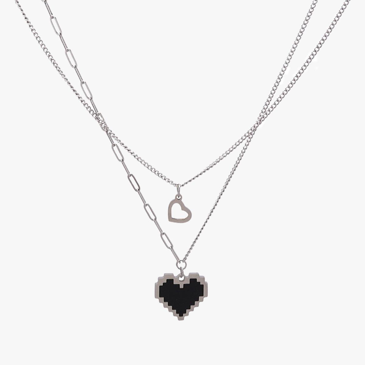 Pixel Heart Double Chain Necklace - Aesthetic Clothes Shop