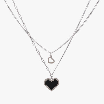 Pixel Heart Double Chain Necklace