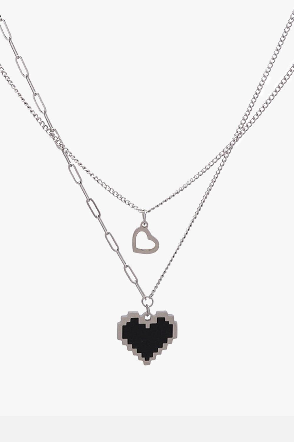 Pixel Heart Double Chain Necklace - Aesthetic Clothes Shop