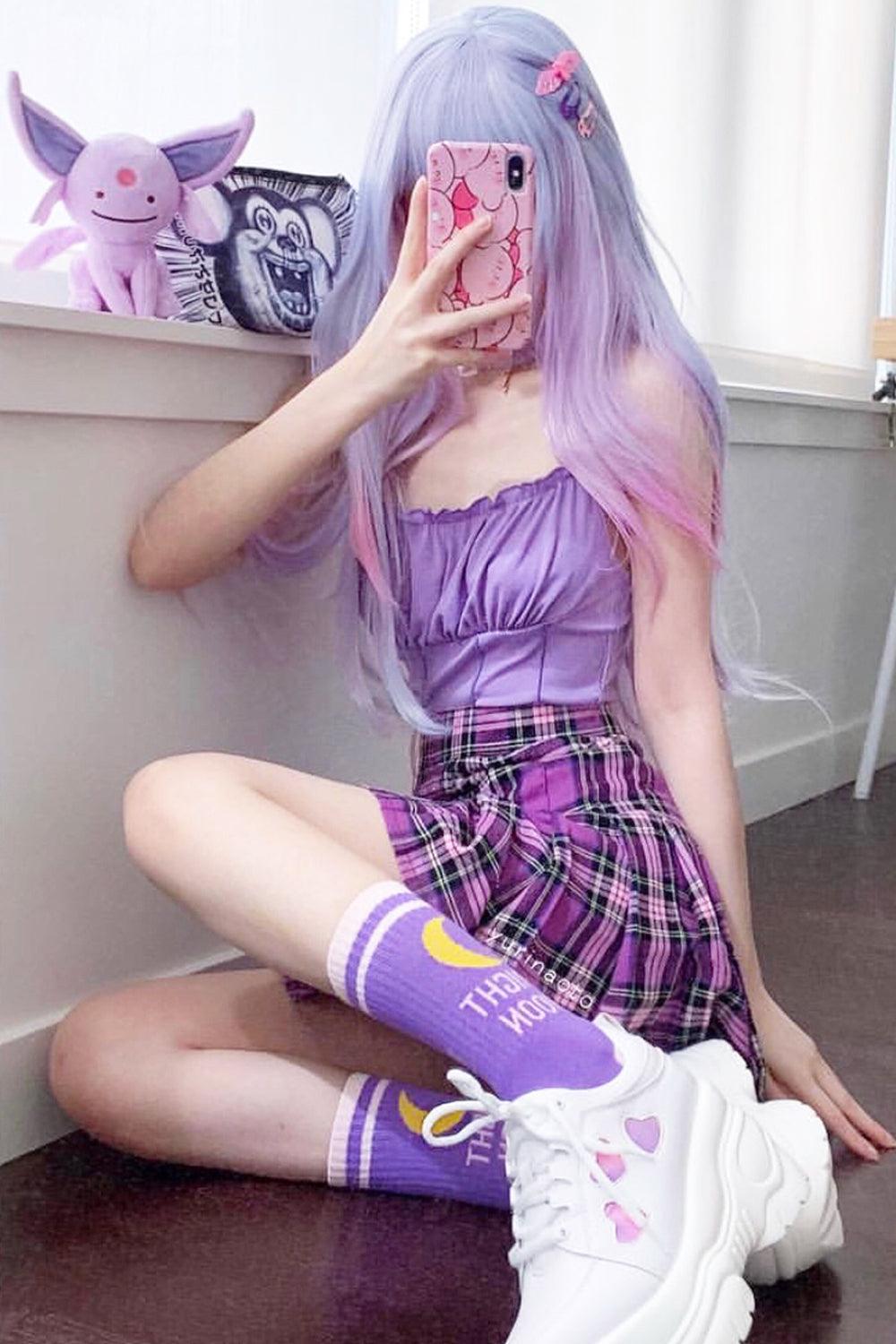 Plaid Pleated Egirl Skirt Purple Aesthetic • Aesthetic Shop L / Purple