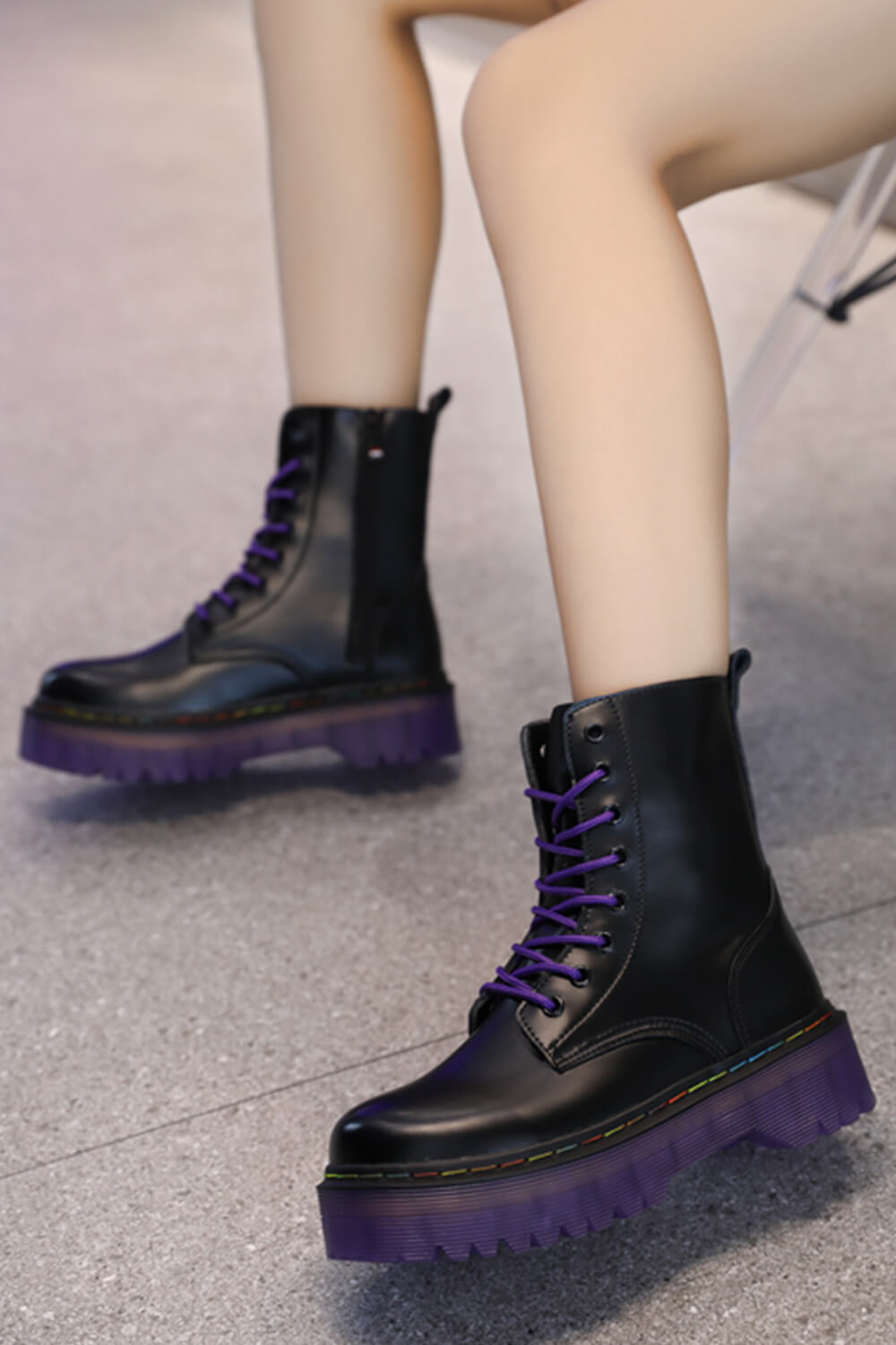 Purple Sole High Ankle Martens Boots - Aesthetic Shop