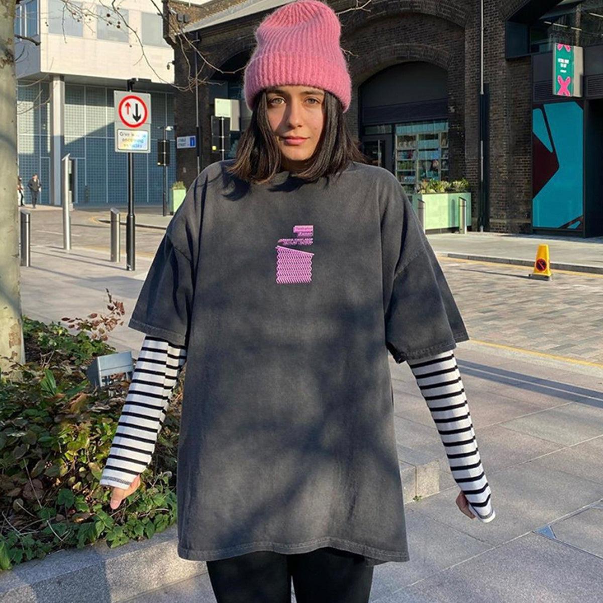 Ramen Glitch Wave Striped Sleeve Top - Aesthetic Clothes Shop