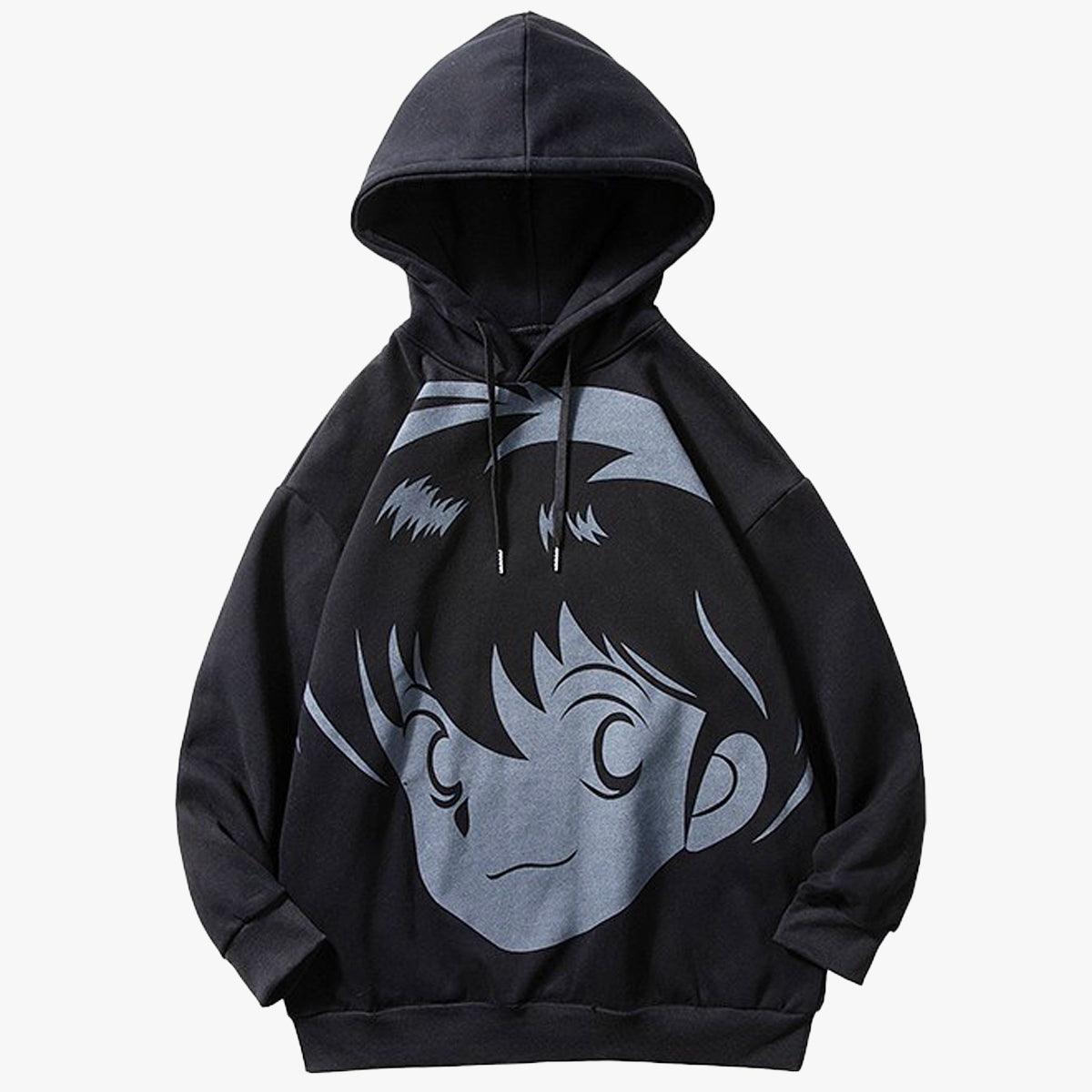 Retro Anime Face Oversized Hoodie - Aesthetic Clothes Shop