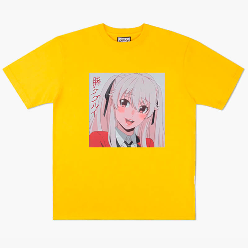 Revel Shore Kawaii Retro Anime Cute Manga Girl Waifu Aesthetic Shirt (Color: Yellow, Size: X-Large)