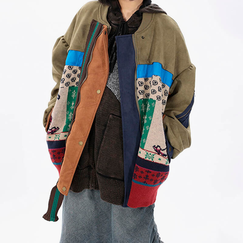 Retro Knitted Layer 90s Aesthetic Suede Jacket - AC Shop