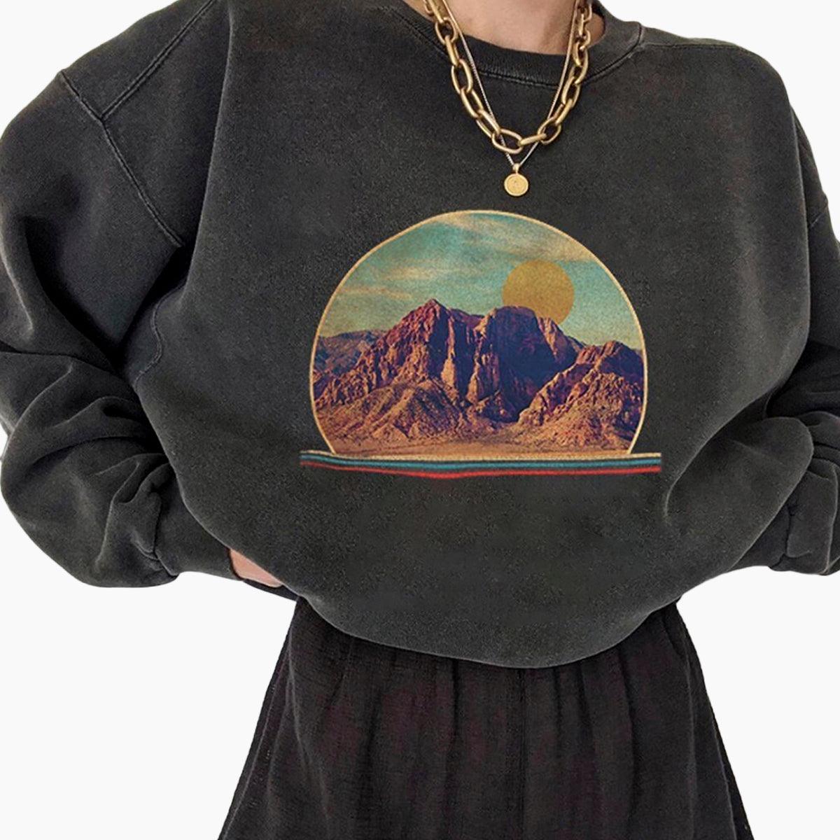 Retro West Aesthetic Mountains Sweatshirt - Aesthetic Clothes Shop