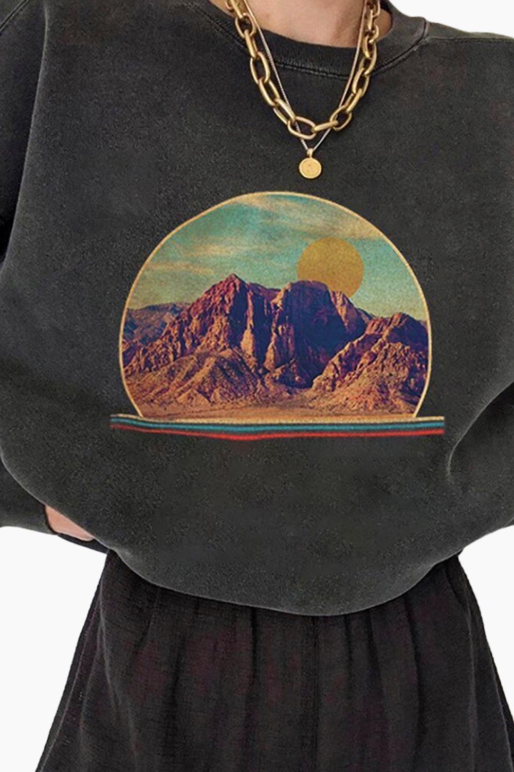 Retro West Aesthetic Mountains Sweatshirt - Aesthetic Clothes Shop
