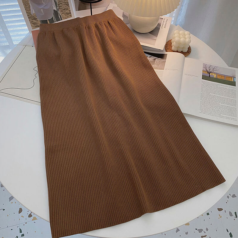 Ribbed Midi Skirt Muted Colors