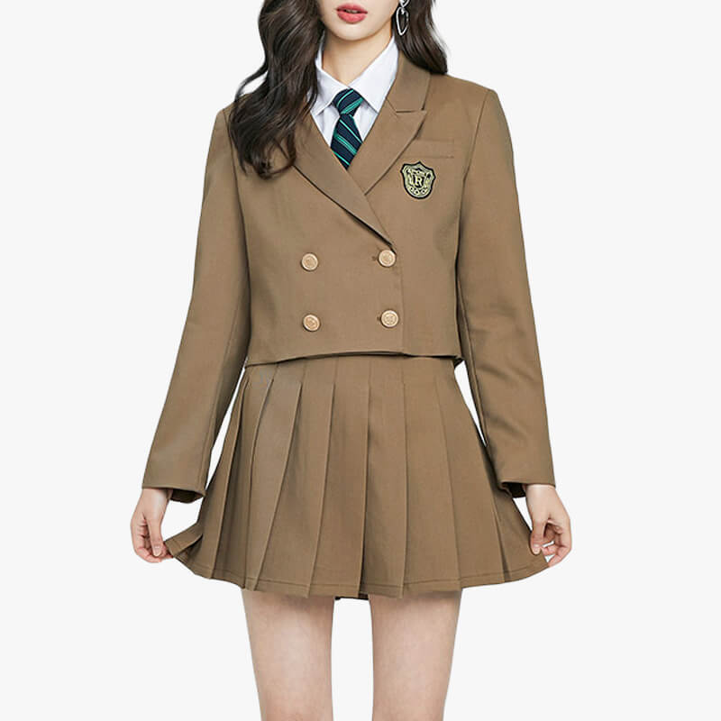 Schoolgirl Uniform Jacket Two Piece Skirt Set for Women