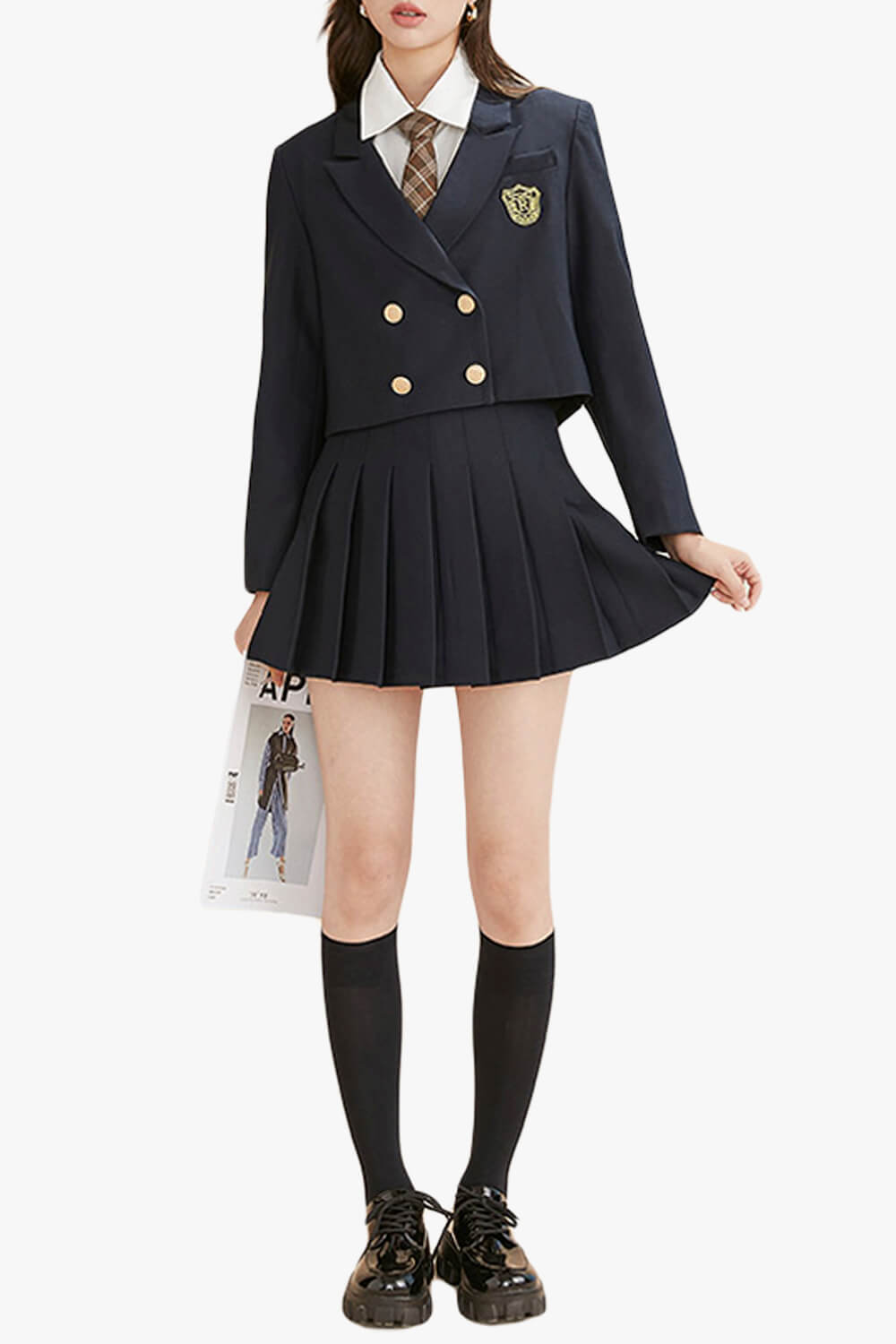 Schoolgirl Uniform Jacket Two Piece Skirt Set for Women