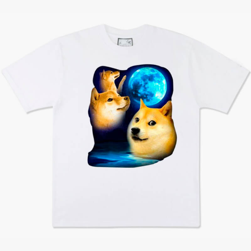 Shiba Inu Doge Bork at Moon T-Shirt Meme Aesthetic