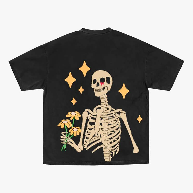 Skeleton With Flowers Retro T-Shirt