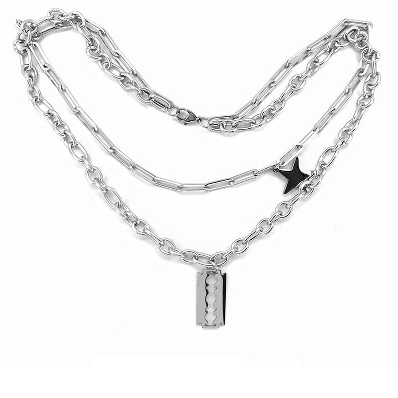 Soft Grunge Razor Blade Chain Necklace - Aesthetic Clothes Shop