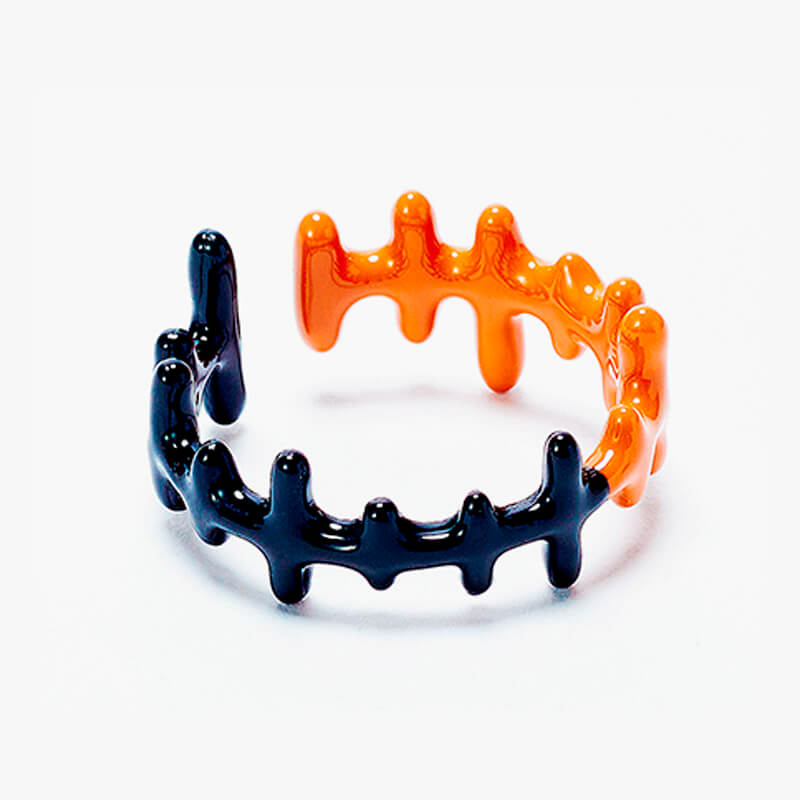 Split Black and Orange Abstract Tiger Ring