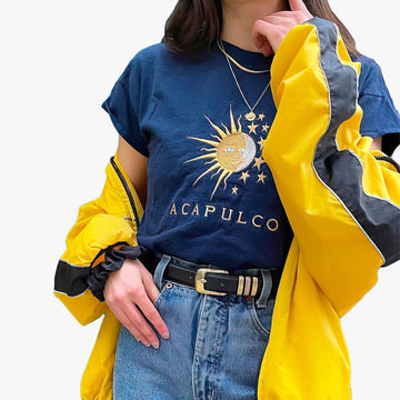 Sun and Moon Acapulco Navy Blue T-Shirt - Aesthetic Clothes Shop