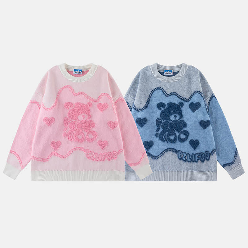 Sweet Cute Pink Bear Knitted Harajuku Sweater