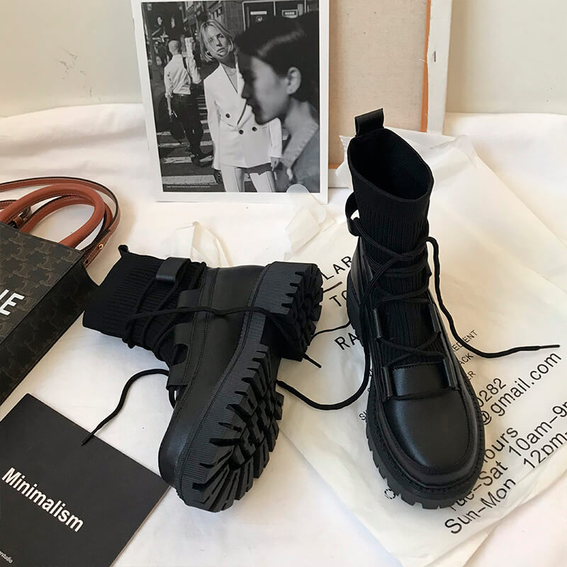 Techwear Aesthetic Black Platform Winter Boots Shoes