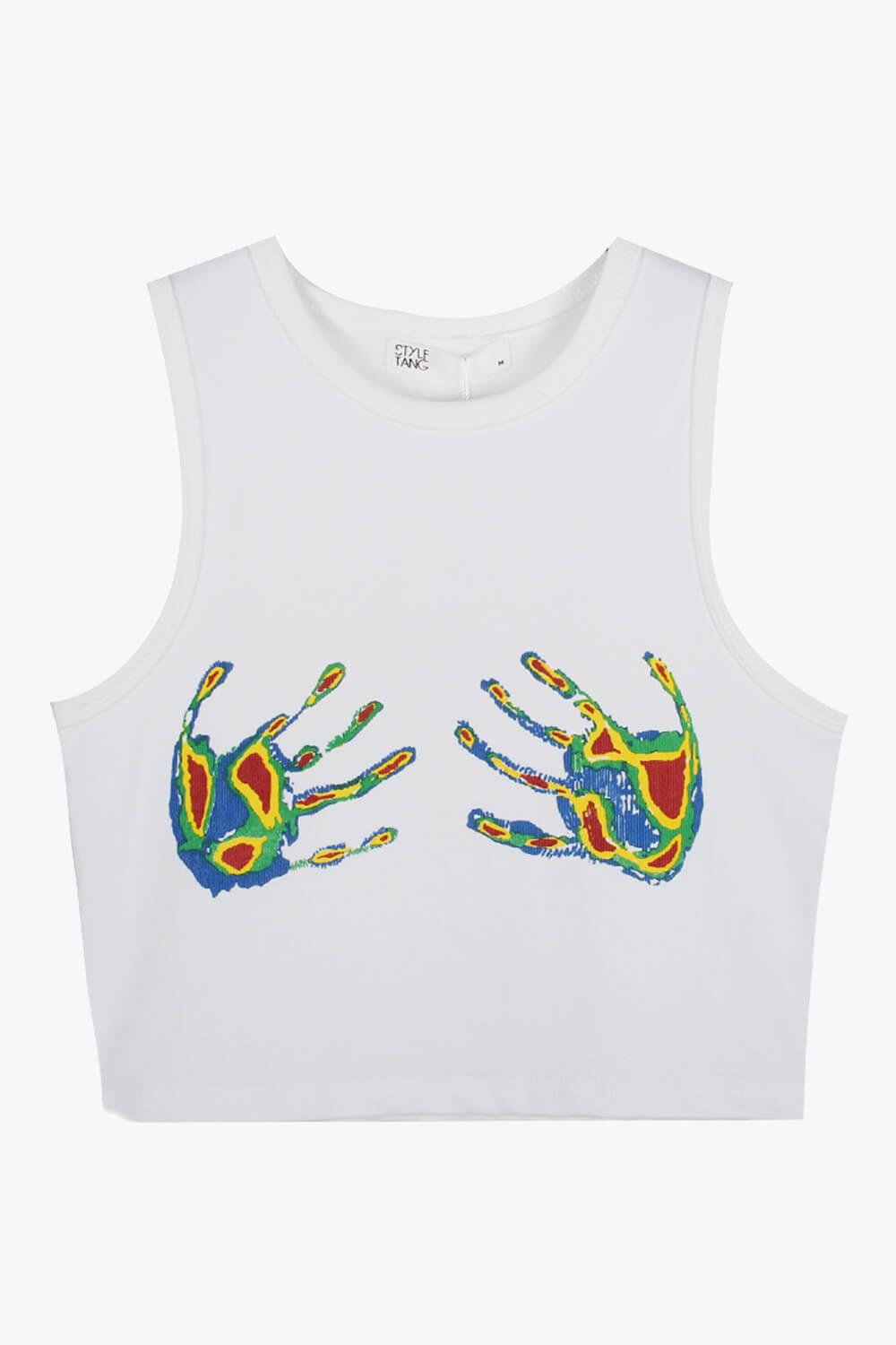 Thermal Hands Aesthetic Crop Top - Aesthetic Clothes Shop S / White