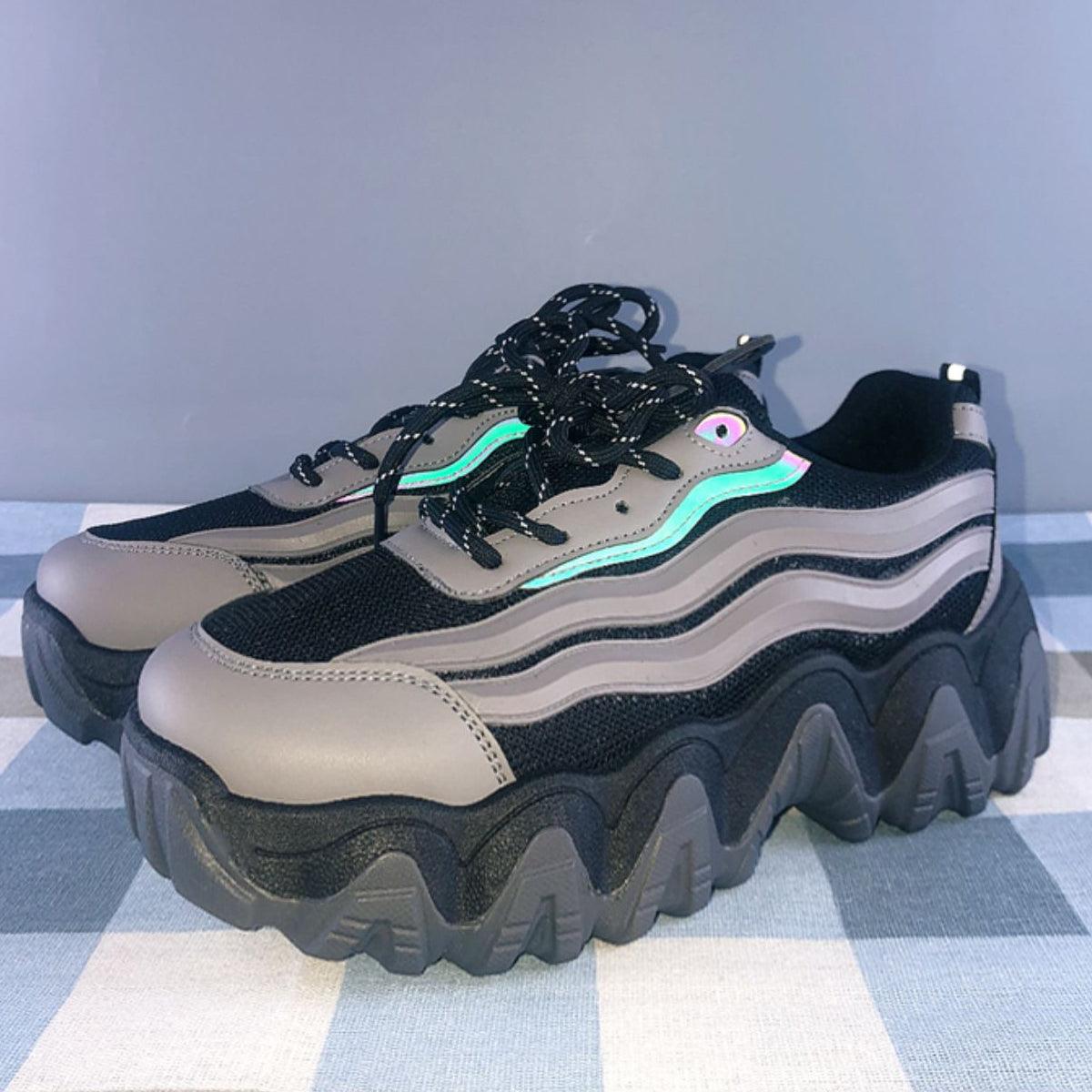 Thick Wave Platform Reflective Sneakers - Aesthetic Clothes Shop