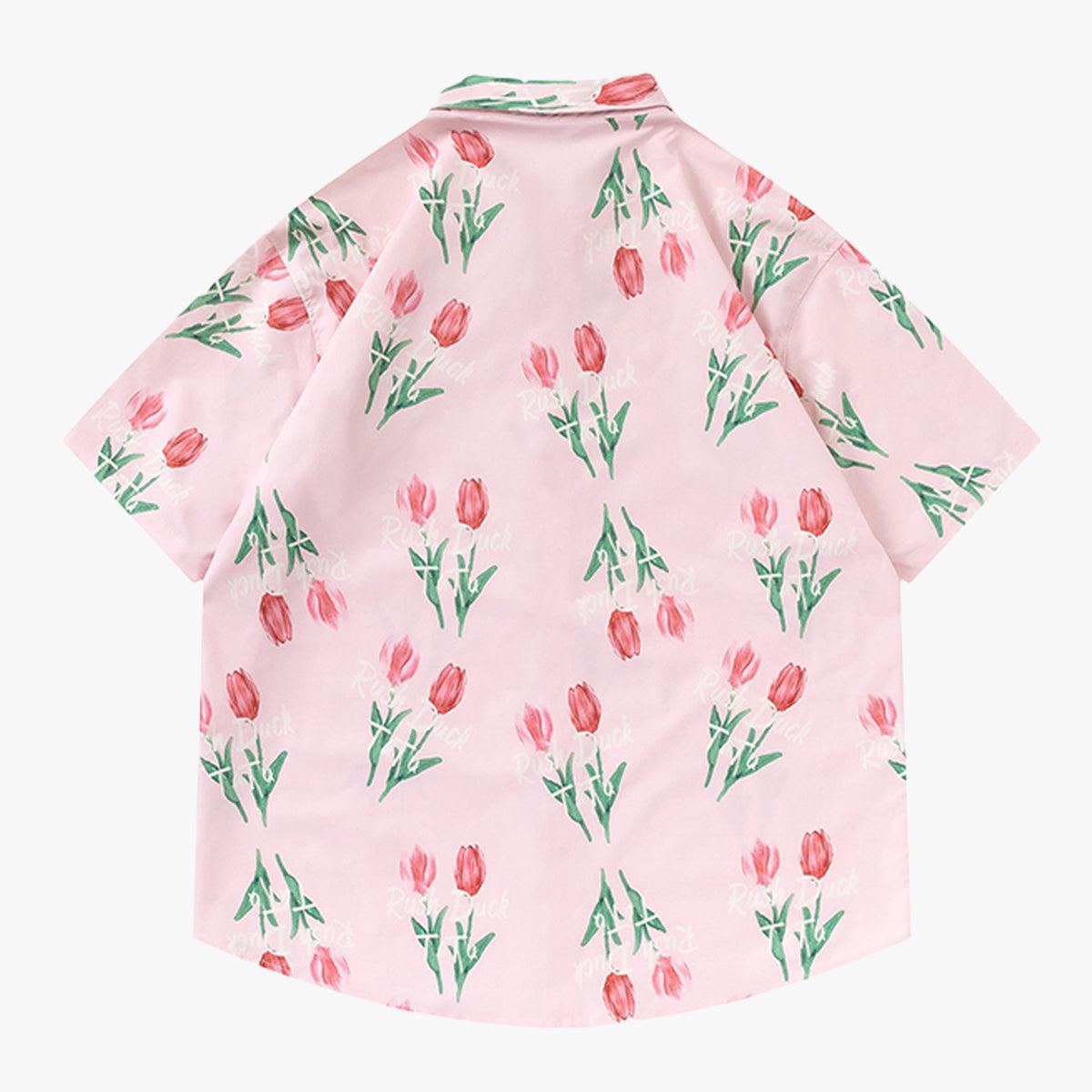 Tulip Aesthetic Floral Short Sleeve Shirt - Aesthetic Clothes Shop