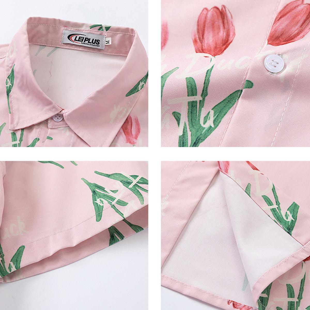 Tulip Aesthetic Floral Short Sleeve Shirt - Aesthetic Clothes Shop
