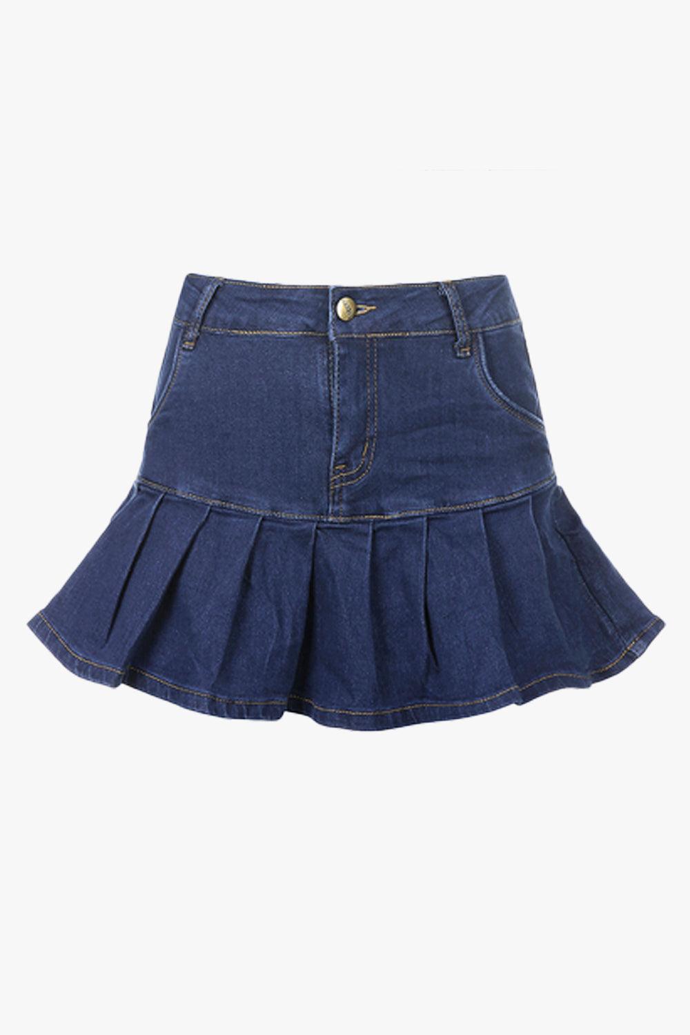 Dark blue 2025 pleated denim skirt