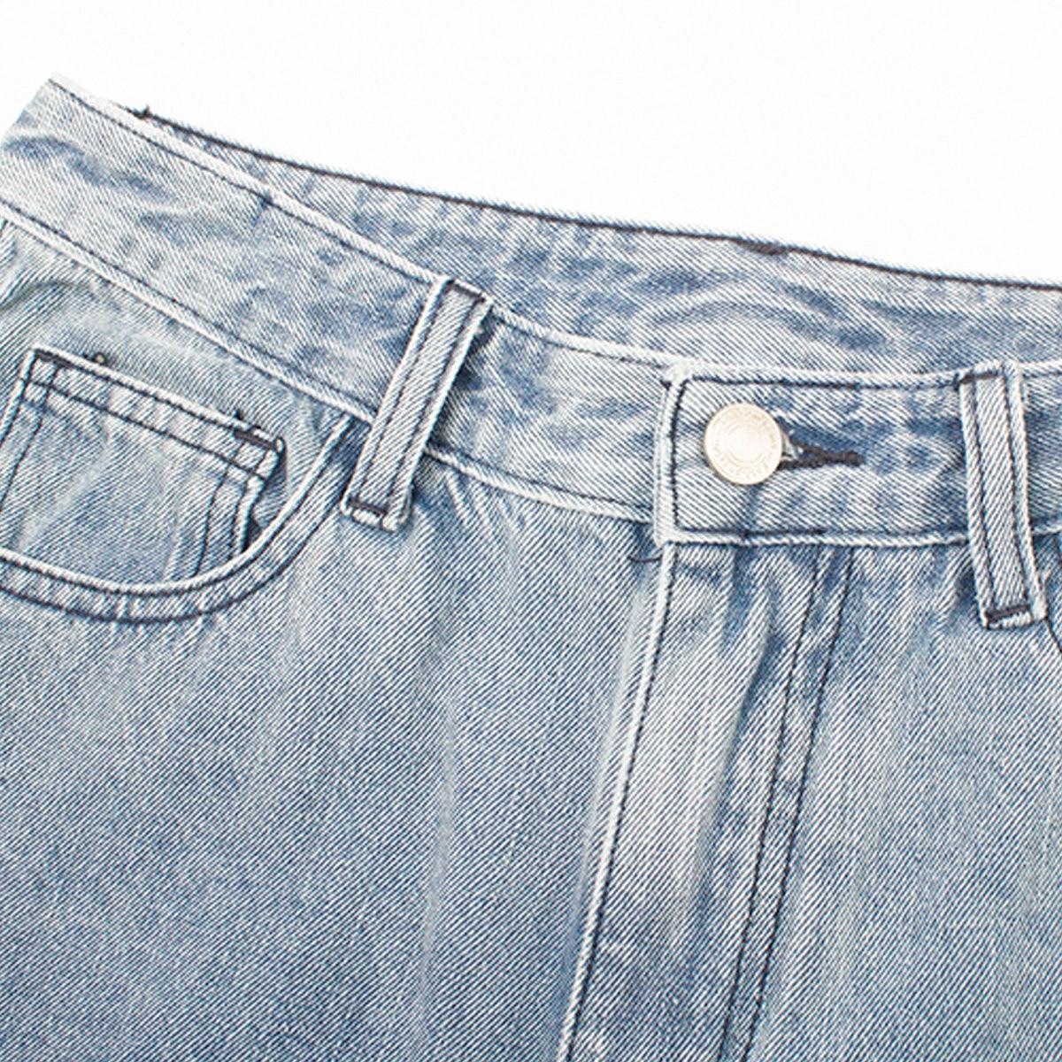 Washed Blue High Waist Denim Shorts - Aesthetic Clothes Shop