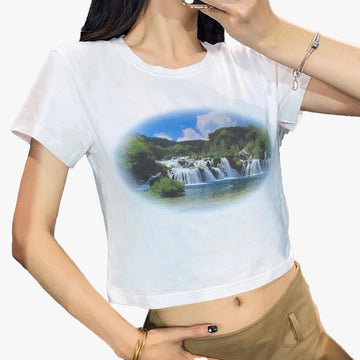 Waterfall Valley Aesthetic Crop Top - Aesthetic Clothes Shop