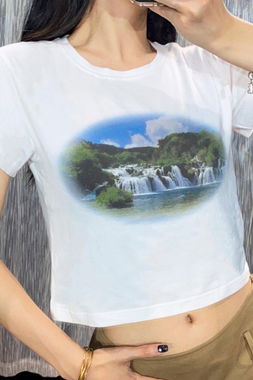 Waterfall Valley Aesthetic Crop Top - Aesthetic Clothes Shop