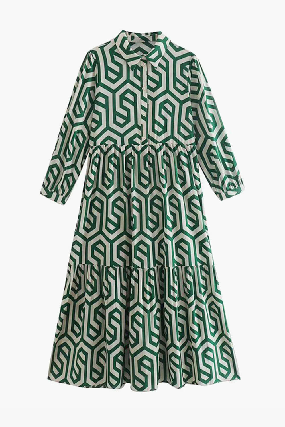 Weirdcore Retro Green Dress Geometric Pattern