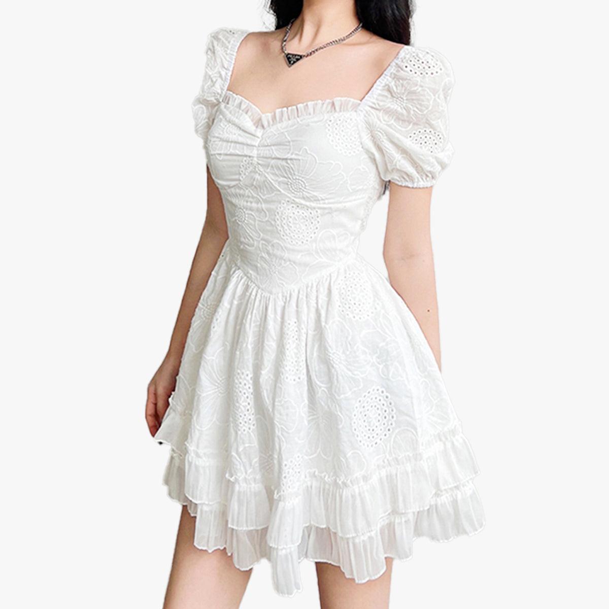 White Fairycore Aesthetic Dress - Aesthetic Clothes Shop