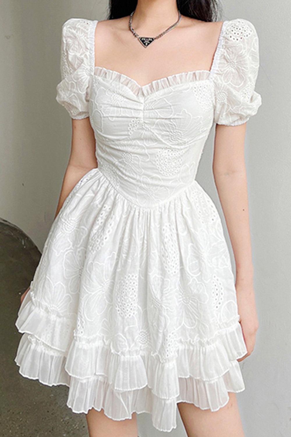 White Fairycore Dress Floral Aesthetic Clothes Shop