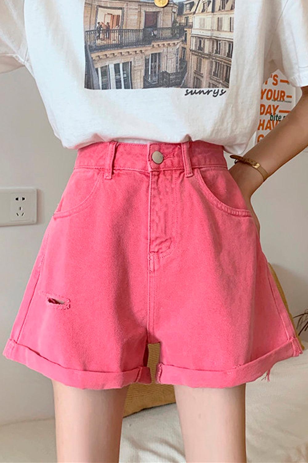Wide Denim Shorts Soft Girl Aesthetic - Aesthetic Clothes Shop