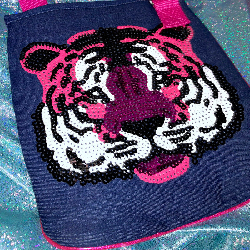 Y2K Aesthetic Denim Bag Sequin Tiger