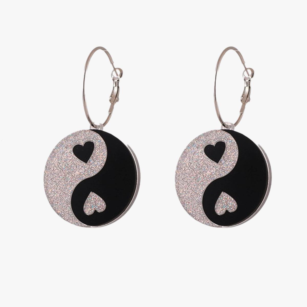 Yin Yang Heart Dots Earrings - Aesthetic Clothes Shop